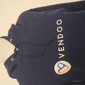 VENDOO navy blue logo hoodie drawstring kangaroo pocket Small NWOT promo